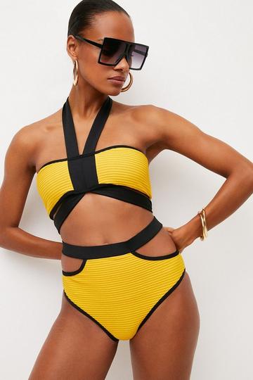 Ripple Color Block Double Strap Bikini Top ochre