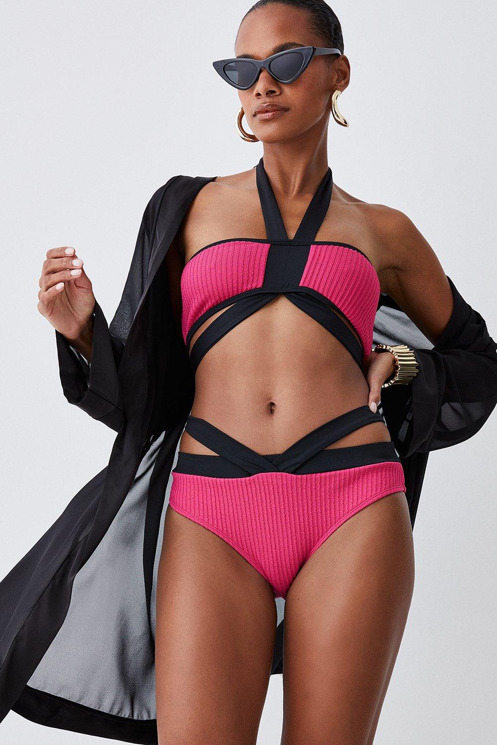 Ripple Colour Block Double Strap Bikini Top  