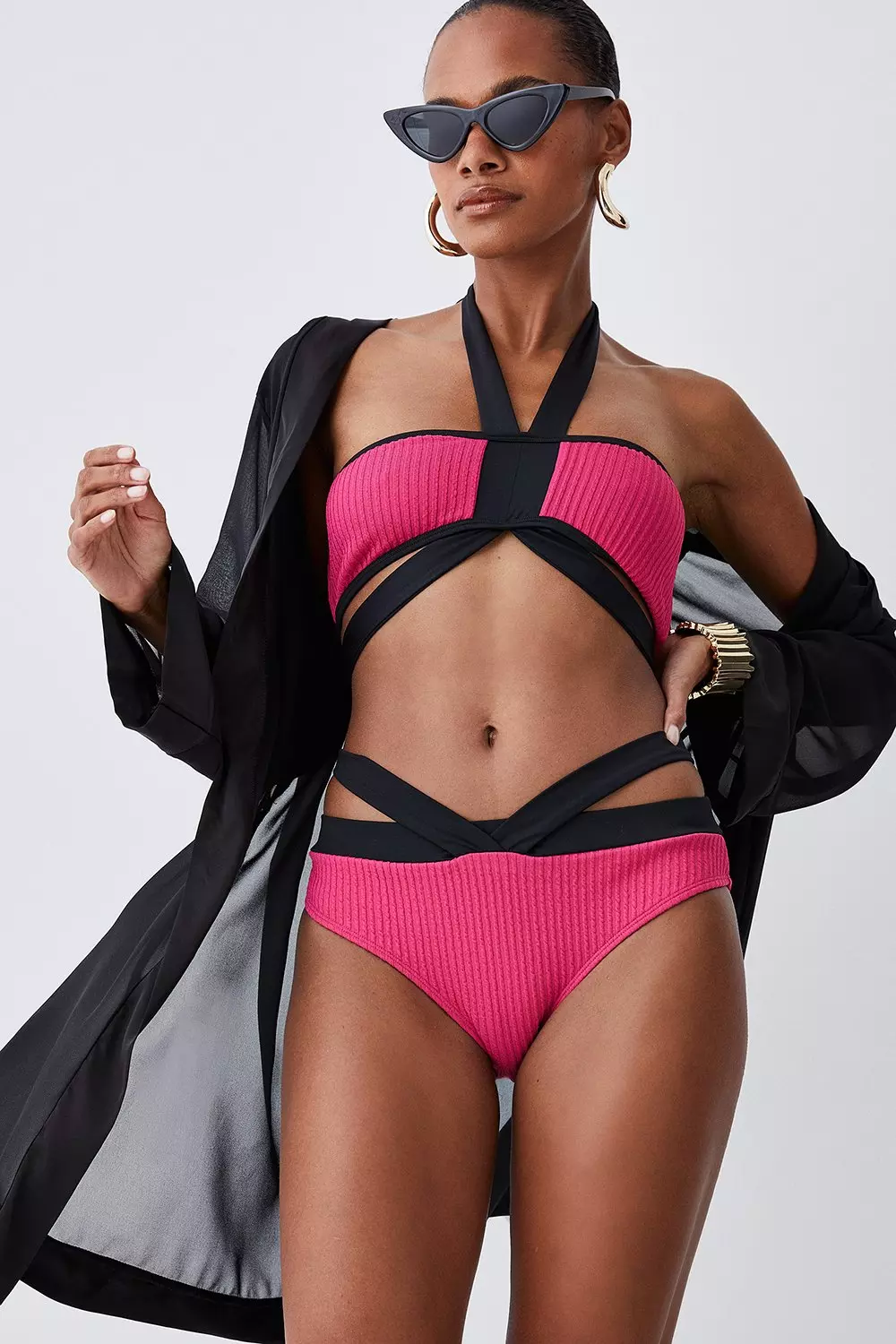 Ripple Color Block Double Strap Bikini Top Karen Millen