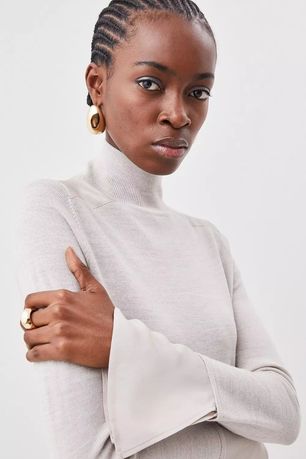 Merino Wool Blend Knit Jumper With Silk Cuffs Karen Millen