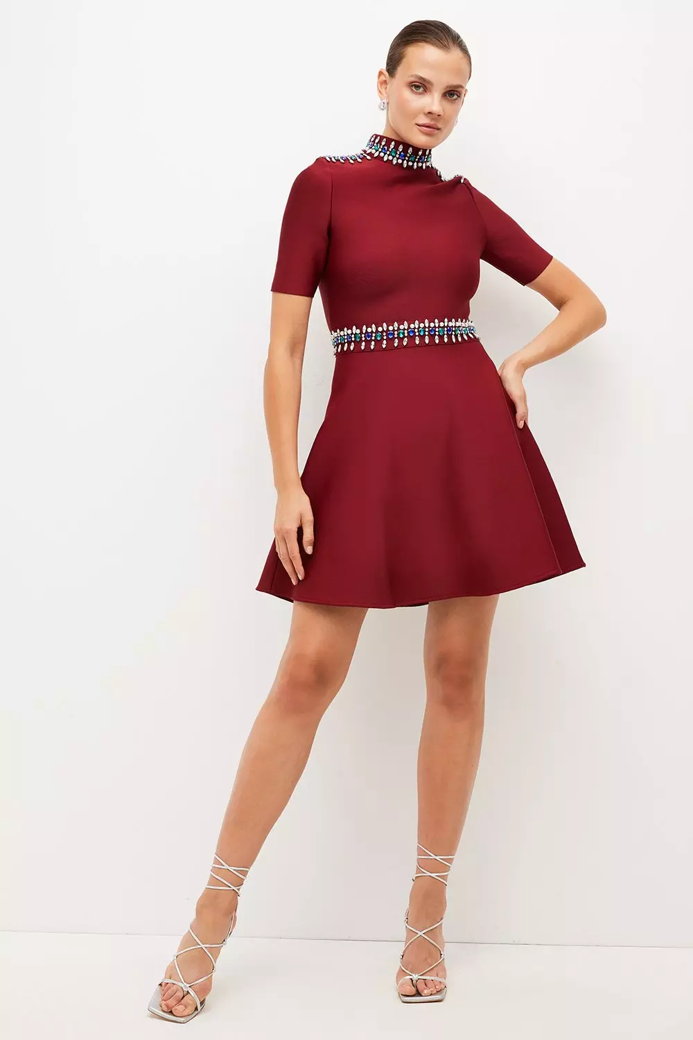 Embellished Bandage Knit Skater Mini Dress Karen Millen