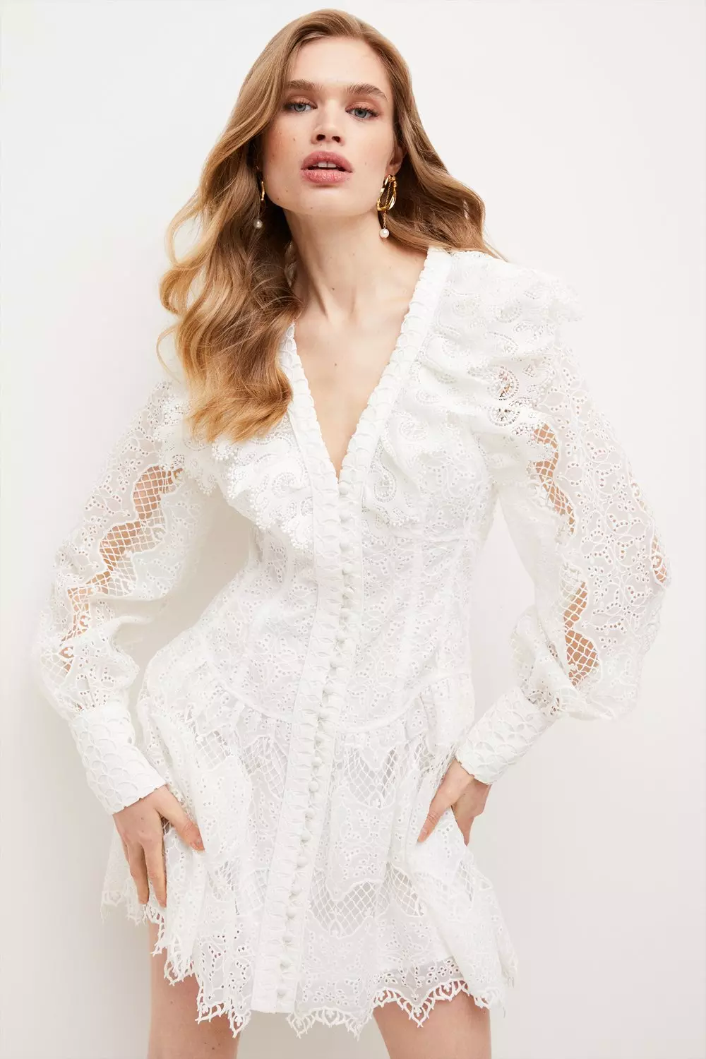 【Karen Millen】メッシュディテール ミニ ブレザードレス Lace Ruffle Collar Detail Woven Mini Dress | Karen Millen