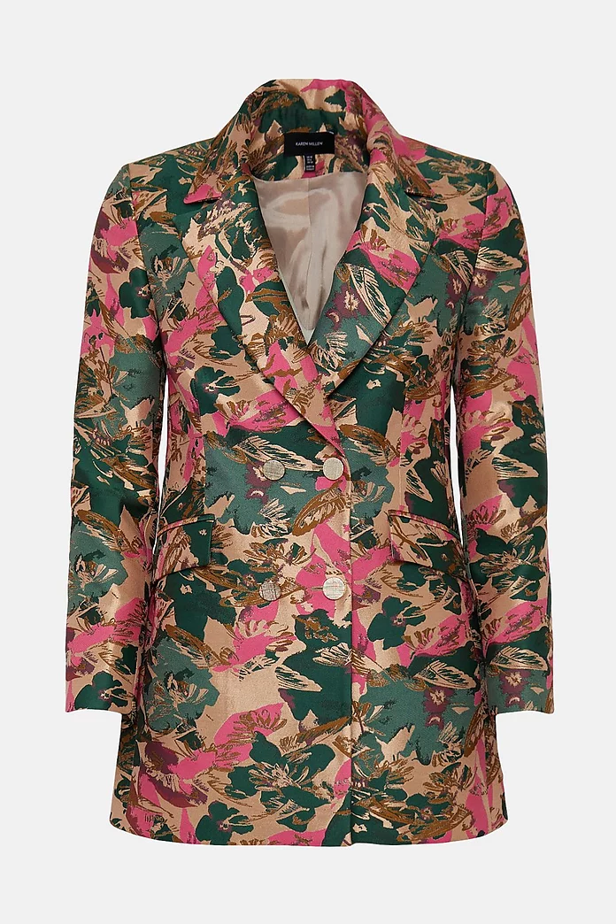 Floral Jacquard Tailored Double Breasted Jacket | Karen Millen Floral Jacquard Tailored Double Breasted Jacket | Karen Millen