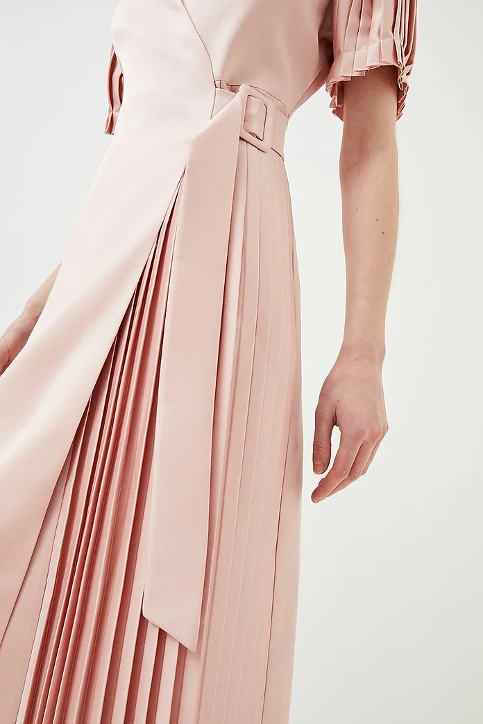 Satin Pleat Panelled Wrap Midi Dress | Karen Millen Satin Pleat Panelled Wrap Midi Dress | Karen Millen