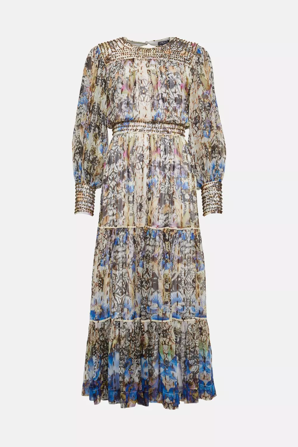 Placed Border Print Beaded Maxi | Karen Millen