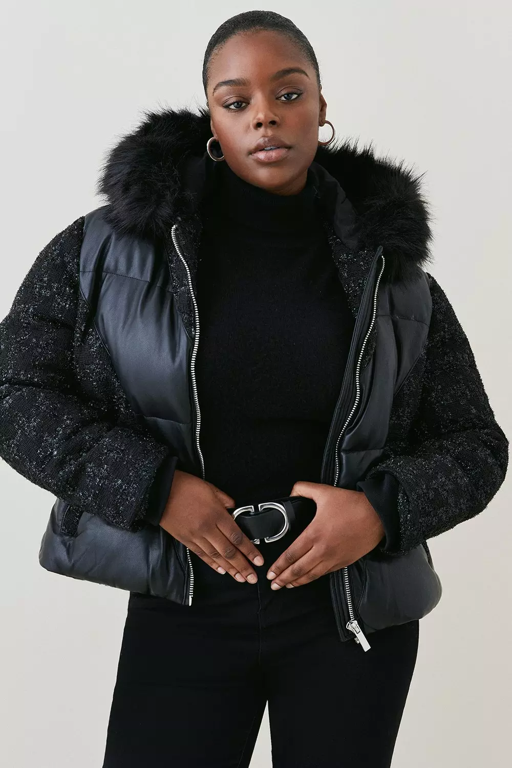 Plus size puffer vest with fur hood best sale