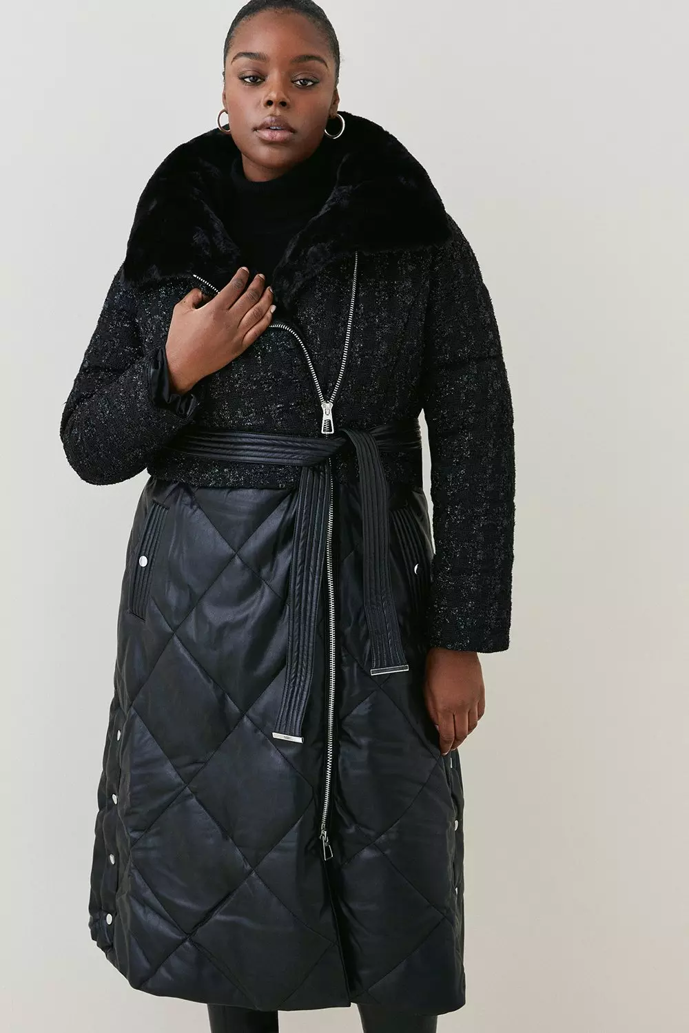 Plus size black wrap coat best sale