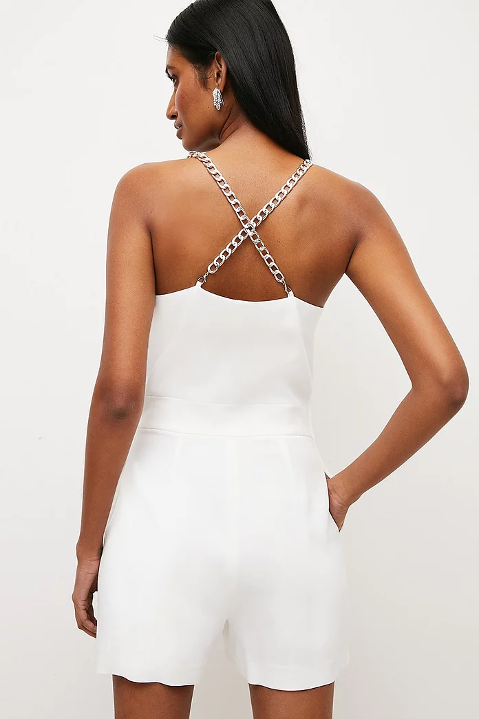 Compact Stretch Viscose Chain Strap Romper | Karen Millen Compact Stretch Viscose Chain Strap Romper | Karen Millen
