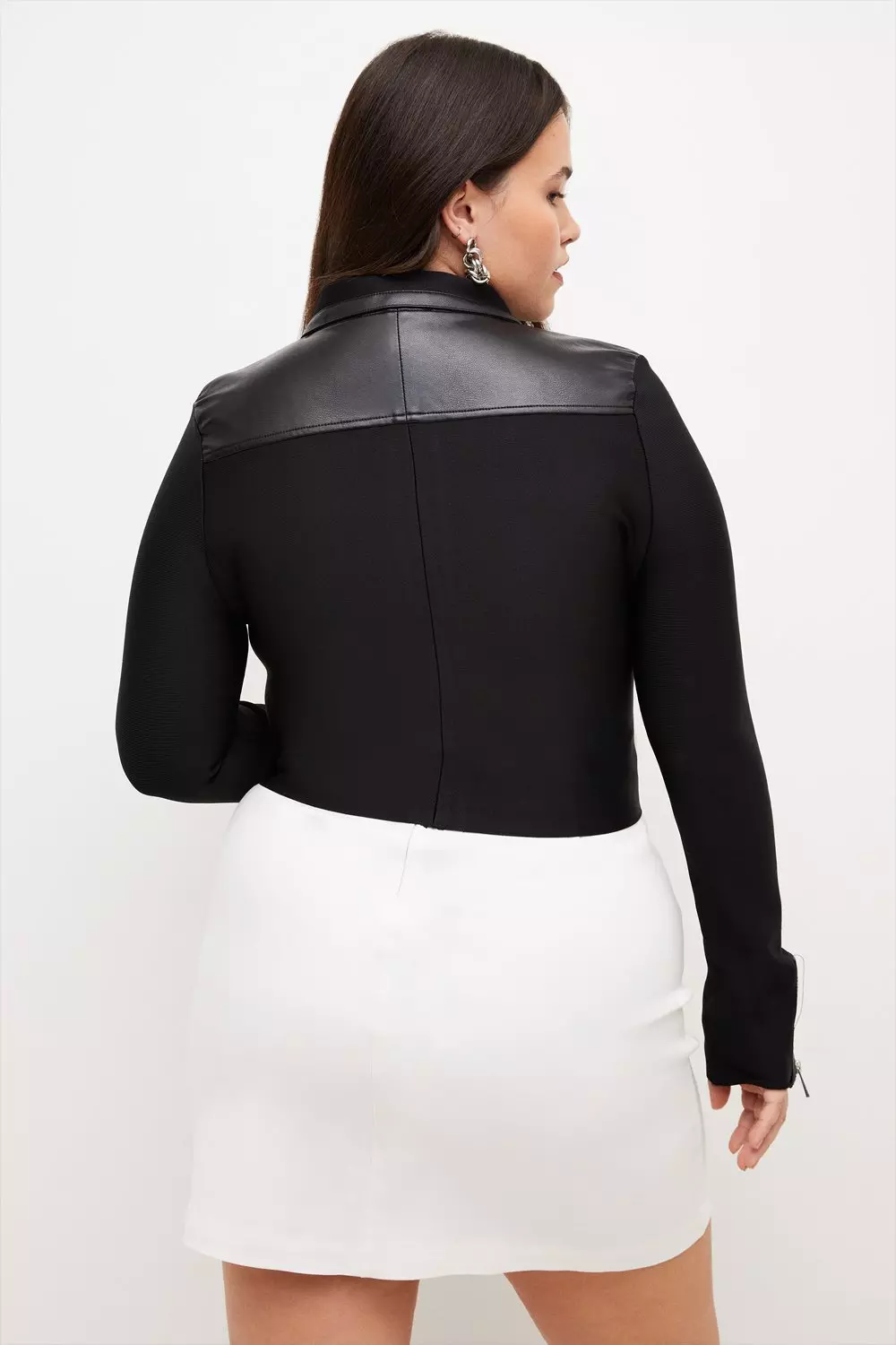 Plus size Pu Mix Bandage Knit Jacket | Karen Millen