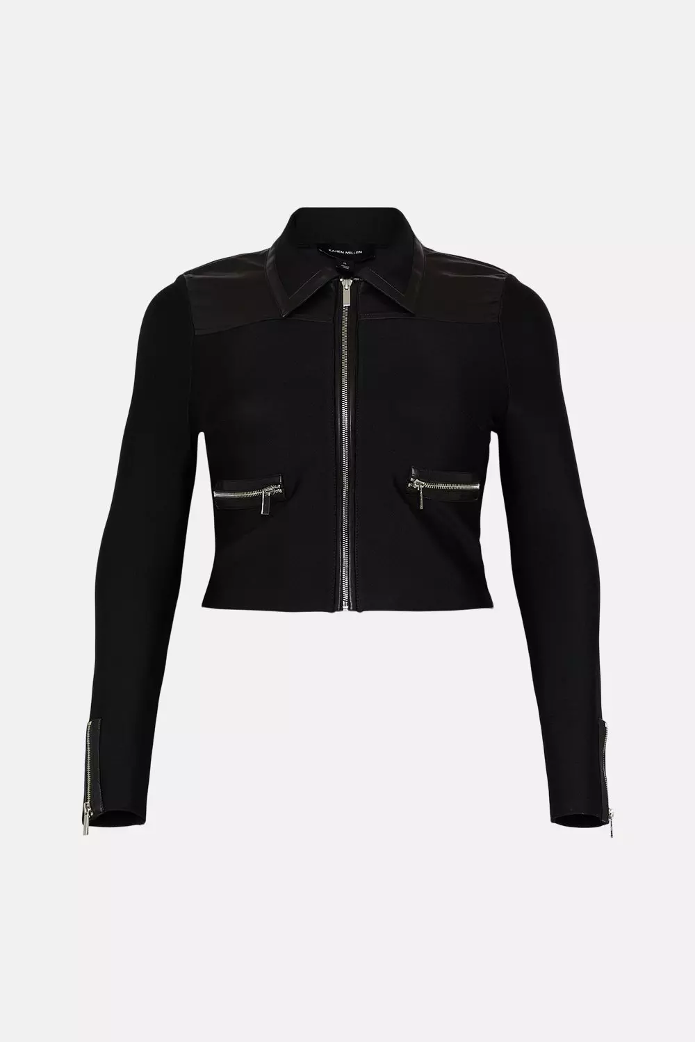 Plus size Pu Mix Bandage Knit Jacket | Karen Millen