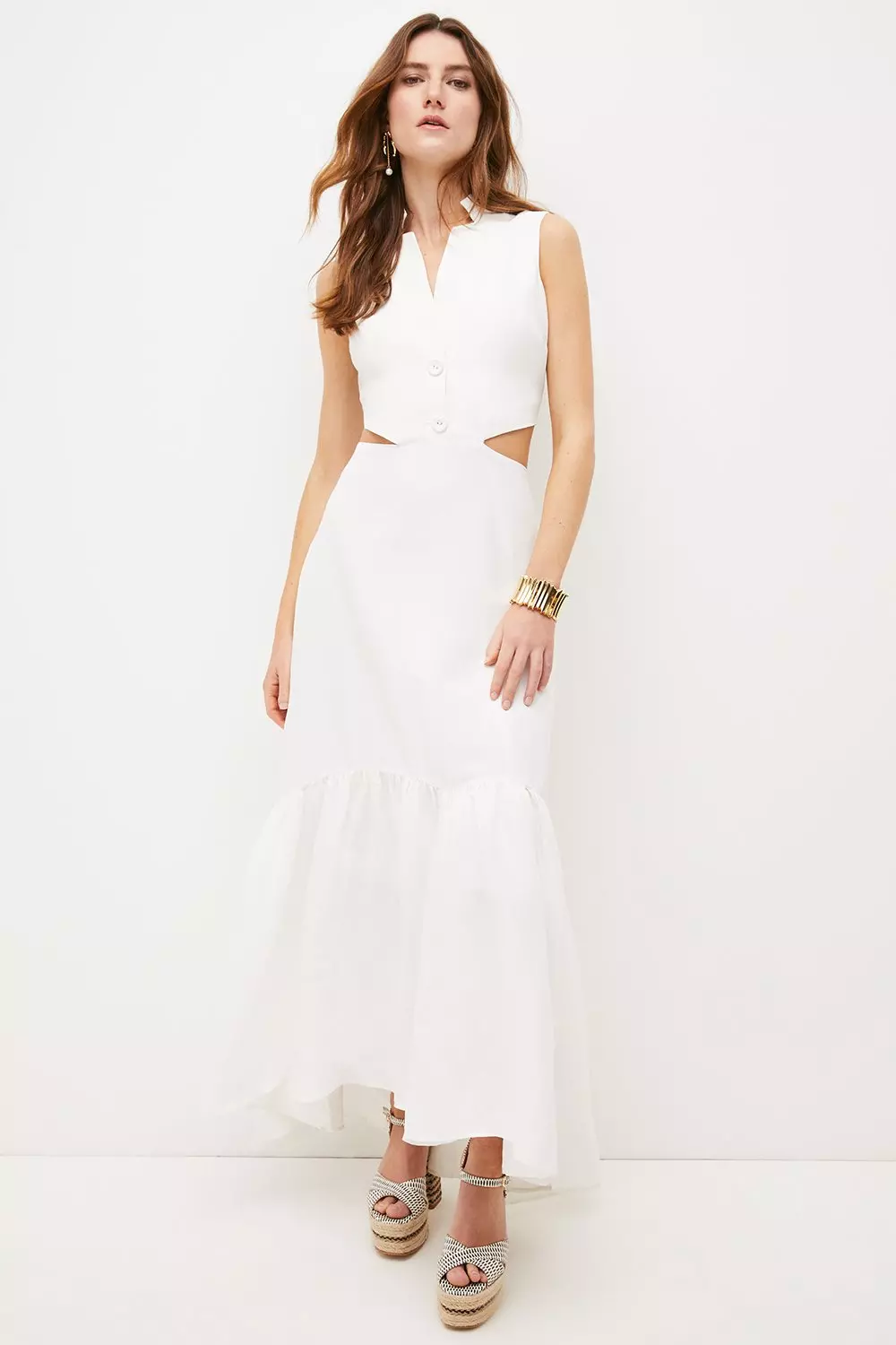 Ivory Linen Cut Out Maxi Dress  alternative image