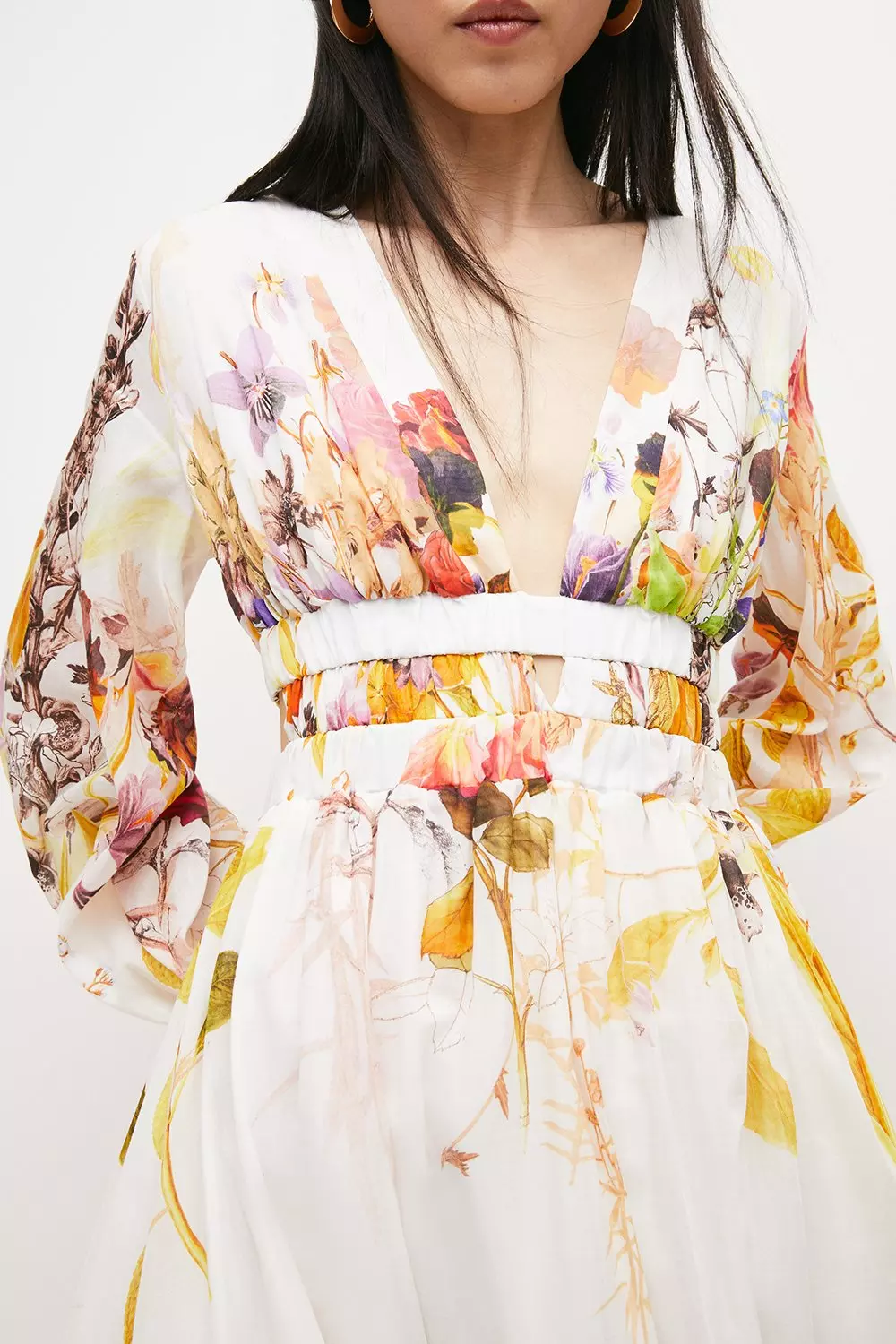 Wild Rose Garden Border Silk Cotton Maxi Dress | Karen Millen