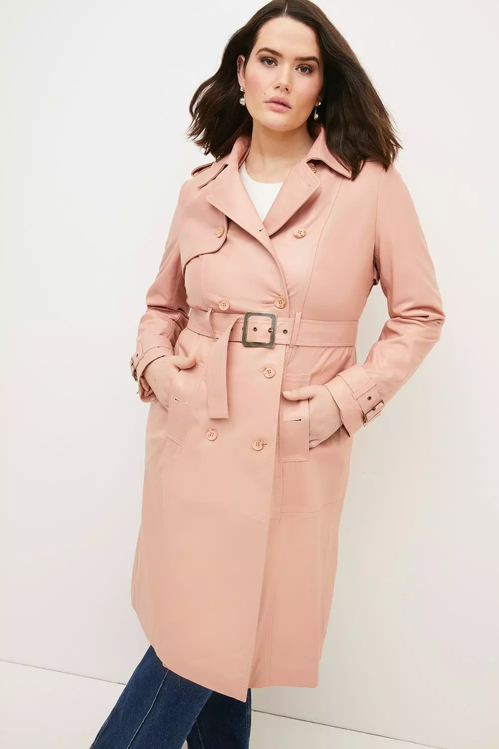 Blush Plus Size Leather Trench Coat alternative image
