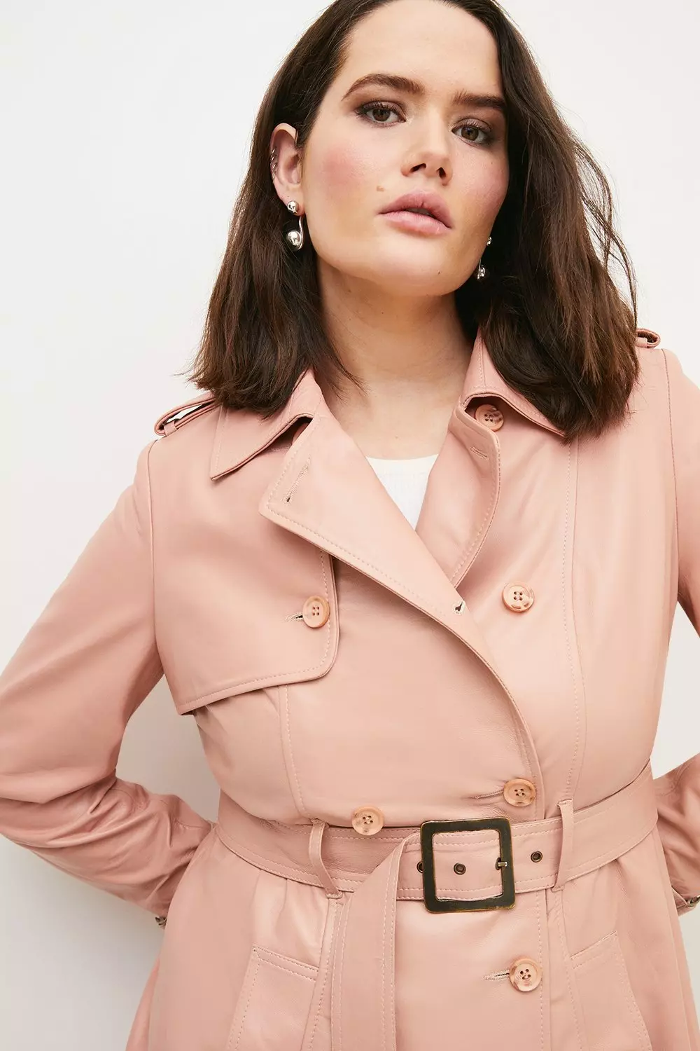 Blush Plus Size Leather Trench Coat alternative image