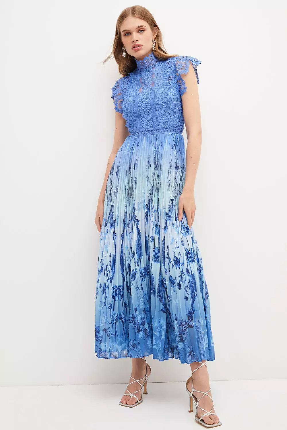 ◆Karen Millen◆Guipure Lace Mirrored Floral◆ミディドレス◆ Guipure Lace Mirrored Floral Pleat Midi Dress | Karen Millen