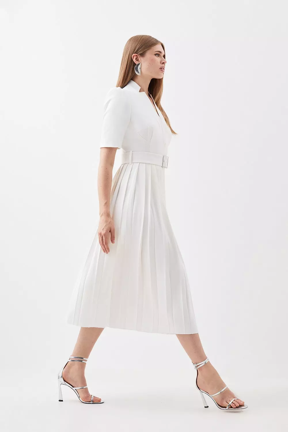 Magenta Tailored Structured Crepe Forever Pleat Belted Midi Dress alternative image