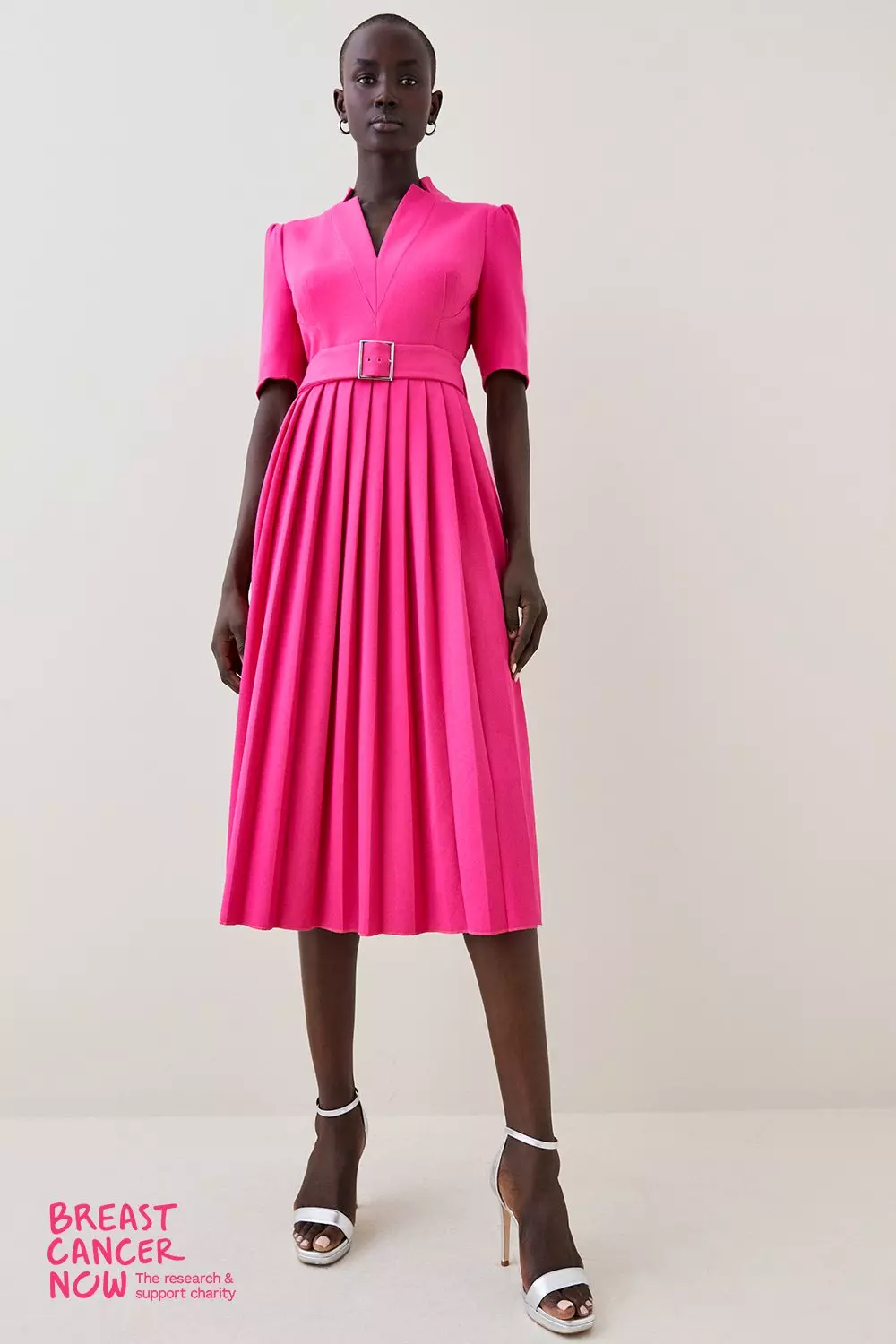 【KAREN MILLEN】テーラード クレーププリーツバックル ミダクシ Tailored Structured Crepe Forever Pleat Belted Midi Dress
