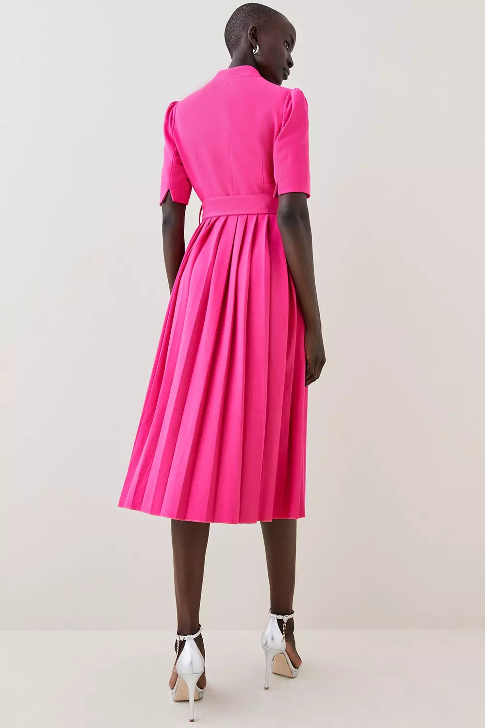 【KAREN MILLEN】テーラード クレーププリーツバックル ミダクシ Tailored Structured Crepe Forever Pleat Belted Midi Dress