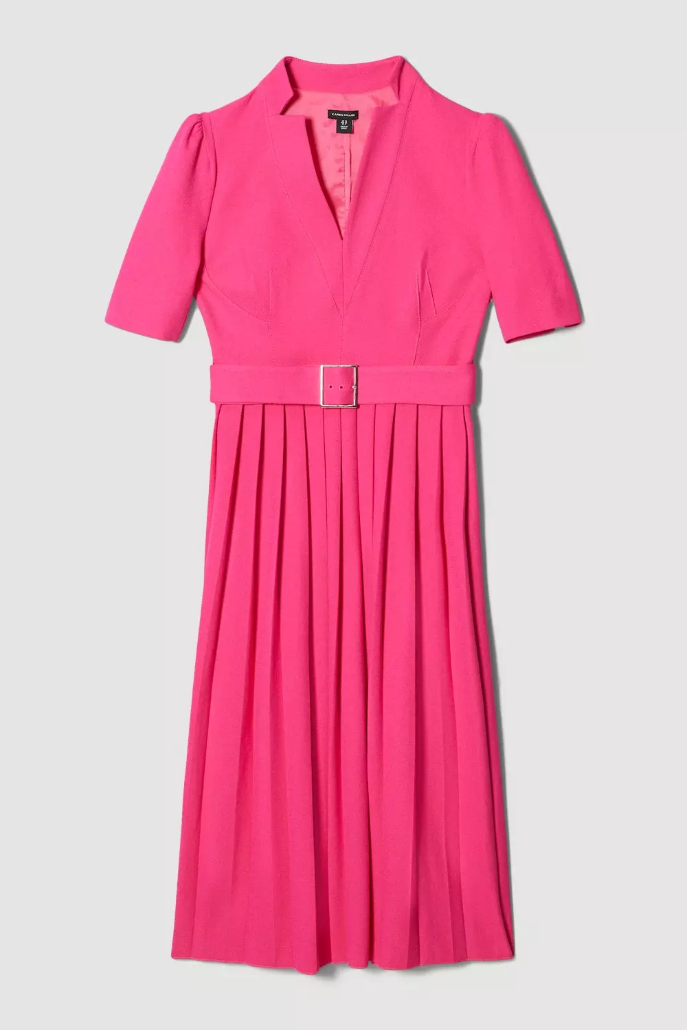 Tailored Structured Crepe Forever Pleat Belted Midi Dress Karen Millen