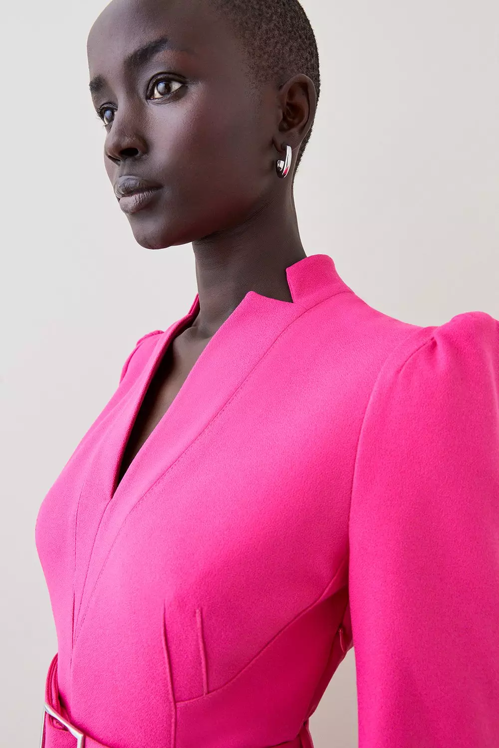 Tailored Structured Crepe Forever Pleat Belted Midi Dress