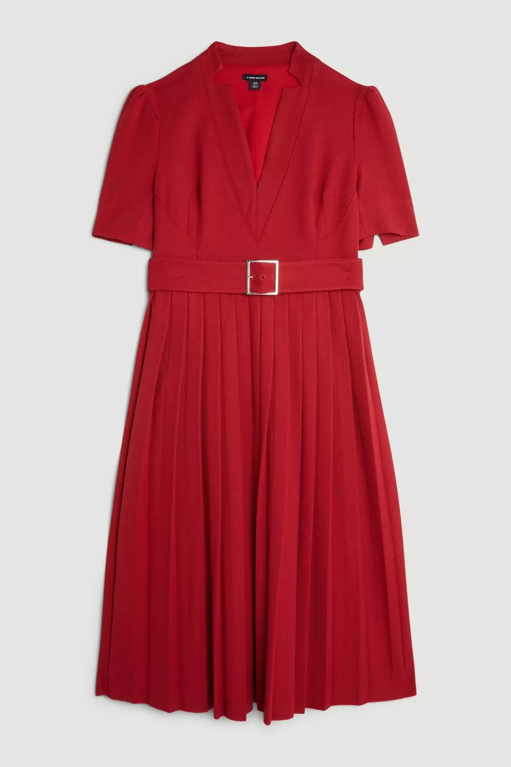 Tailored Structured Crepe Forever Pleat Belted Midi Dress | Karen Millen