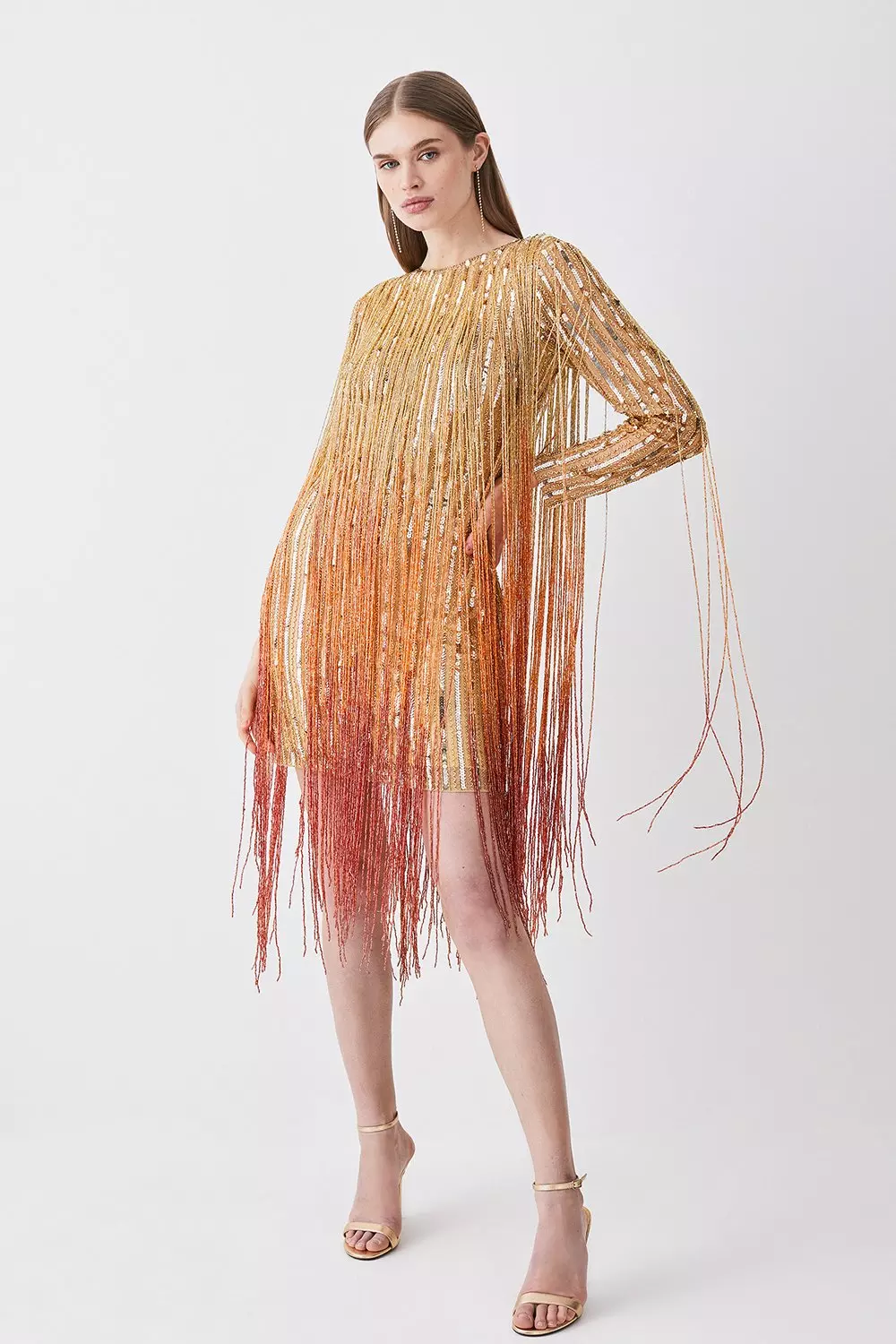 Beaded Fringed Woven Mini Dress | Karen Millen