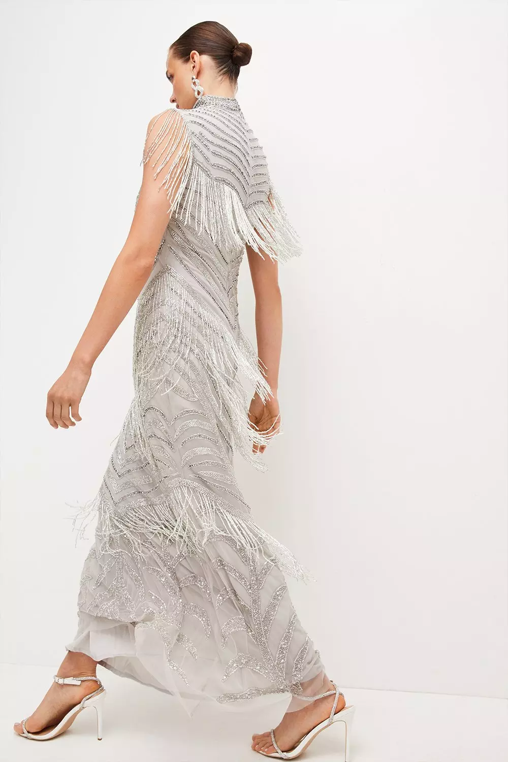 Deco Crystal Embellished High Neck Maxi Dress | Karen Millen
