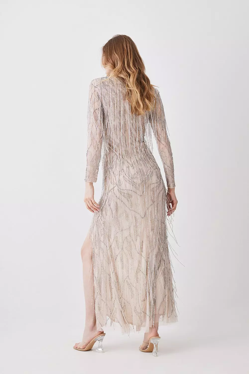 Crystal Embellished Fringed Maxi Dress | Karen Millen