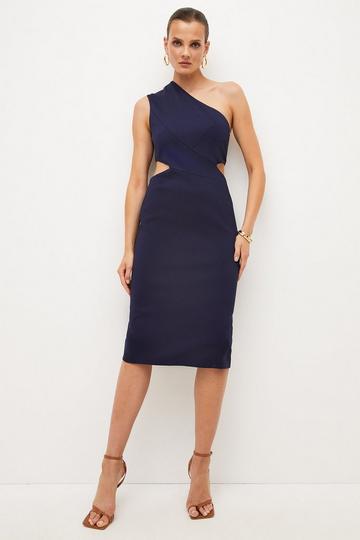 Italian Structured Stretch Asymmetric Midi Dress midnight