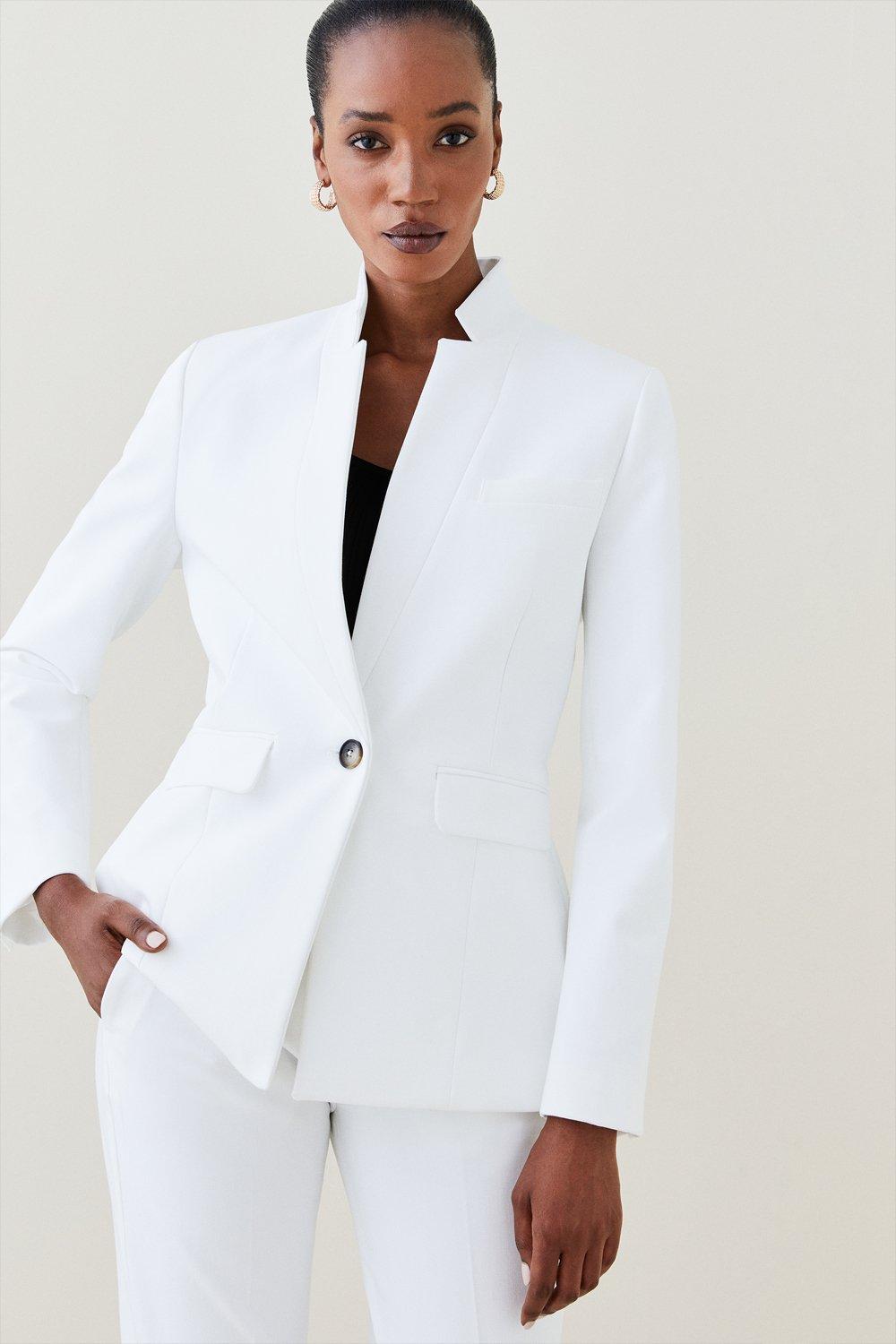 Ivory Compact Bi Stretch Notch Neck Jacket