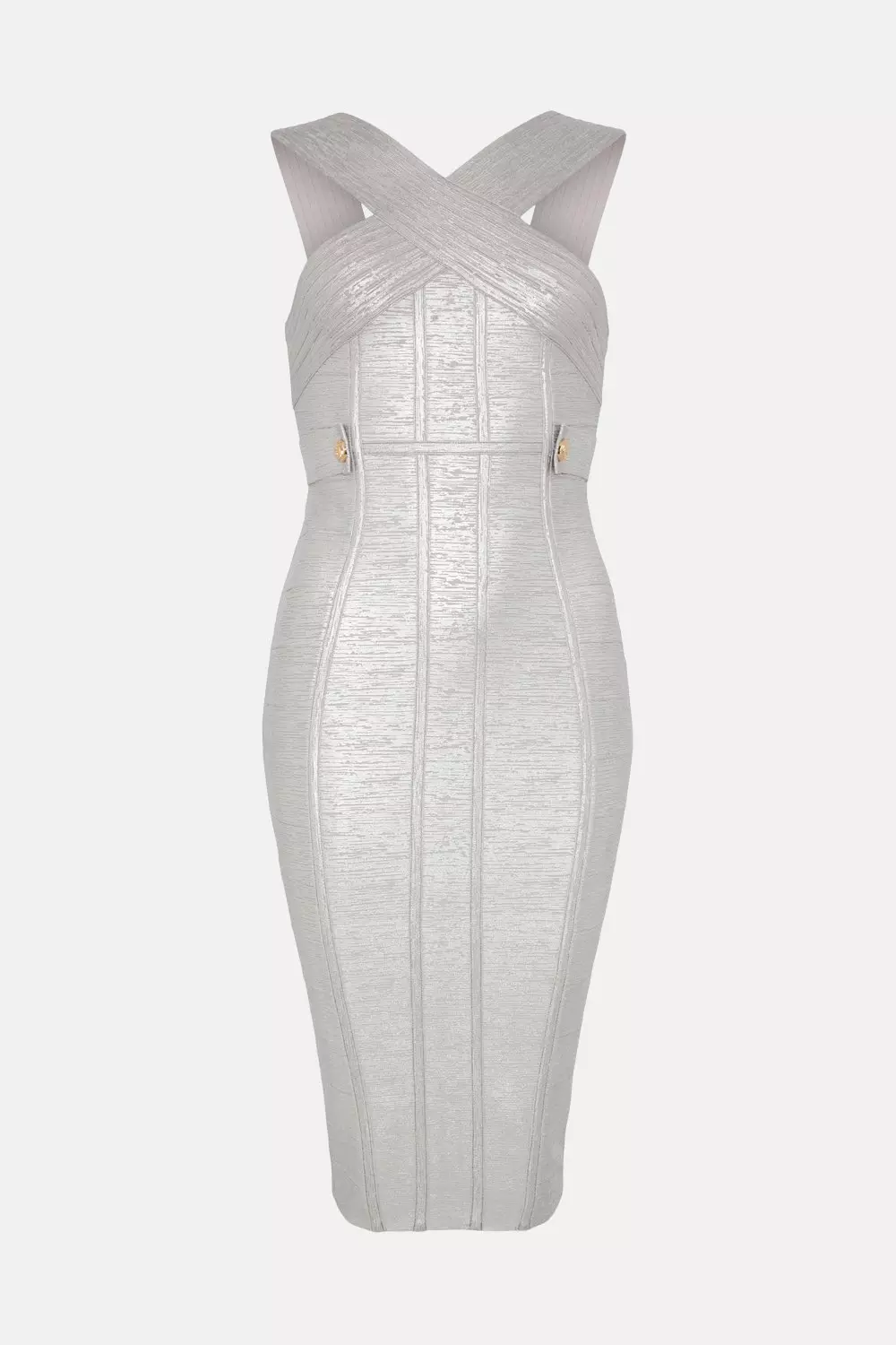 Foiled Bandage Knit Midi Dress | Karen Millen