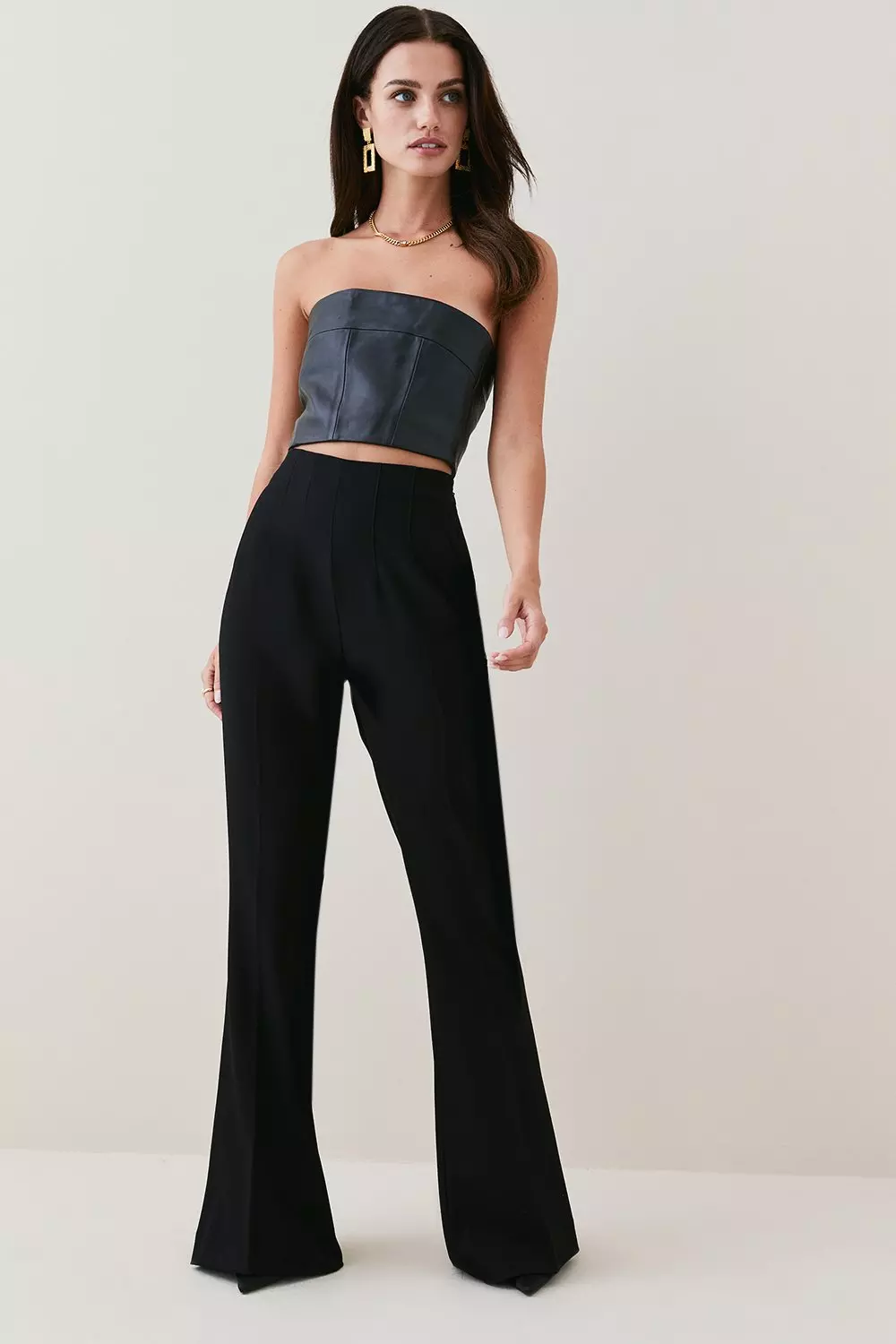 Petite Flare Darted Waist Tailored Pants Karen Millen