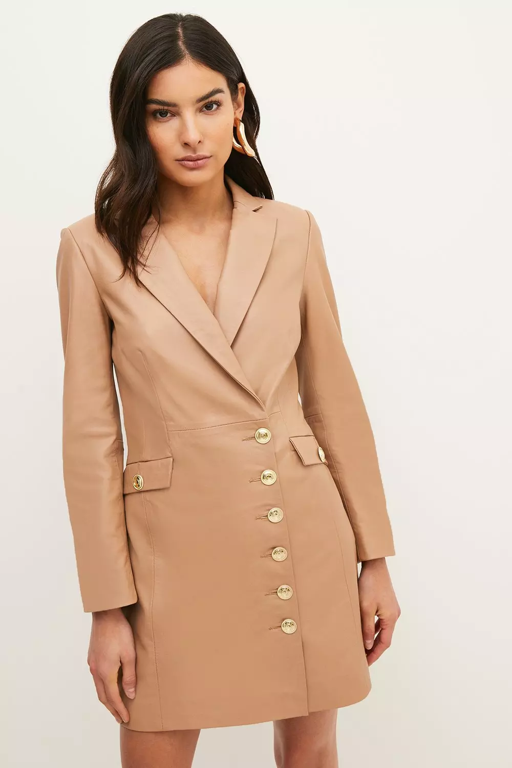 Petite Leather Button Detail Blazer Mini Dress Karen Millen