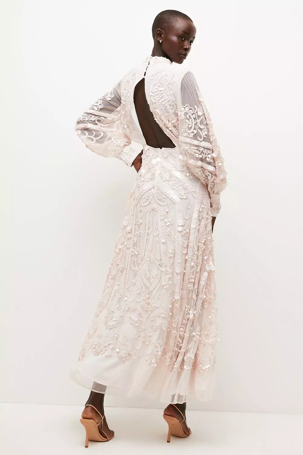 【KAREN MILLEN】ライト ステッチ ディテールニットドレス Sequin Metallic Boucle Tailored Maxi Dress | Karen Millen