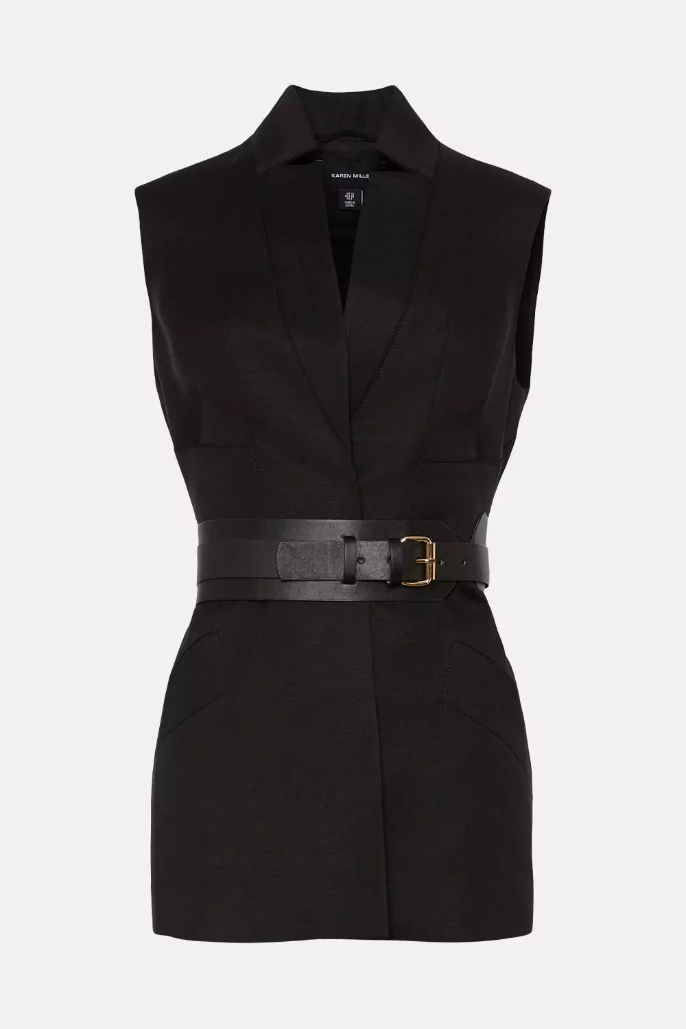 ◆KAREN MILLEN◆リネンストライプホルターネックベルト付ドレス 安心追跡【KAREN MILLEN】リボンタイネックミディドレス