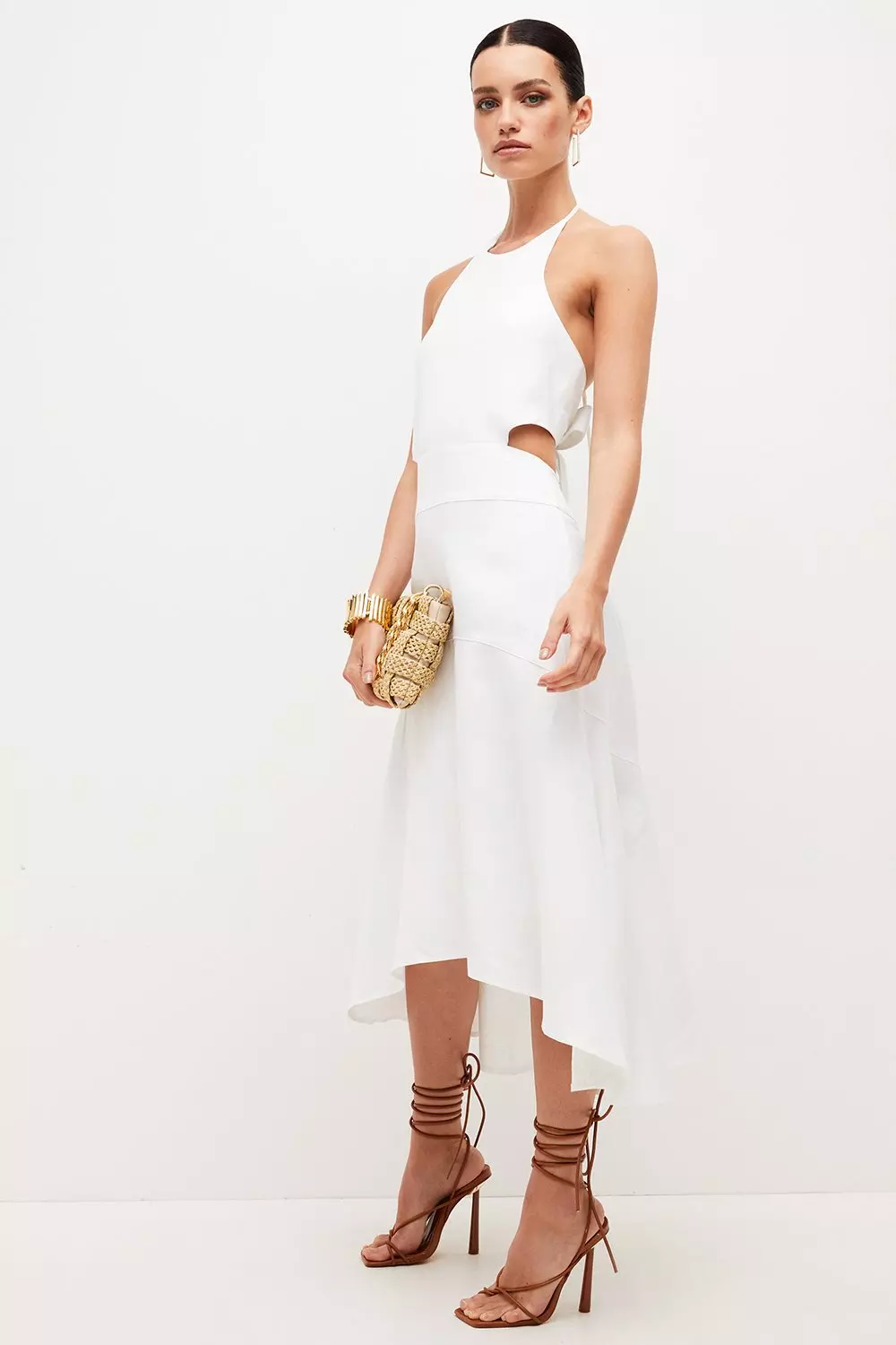 Ivory Petite Tailored Linen Blend Cut Out High Low Midaxi Dress alternative image