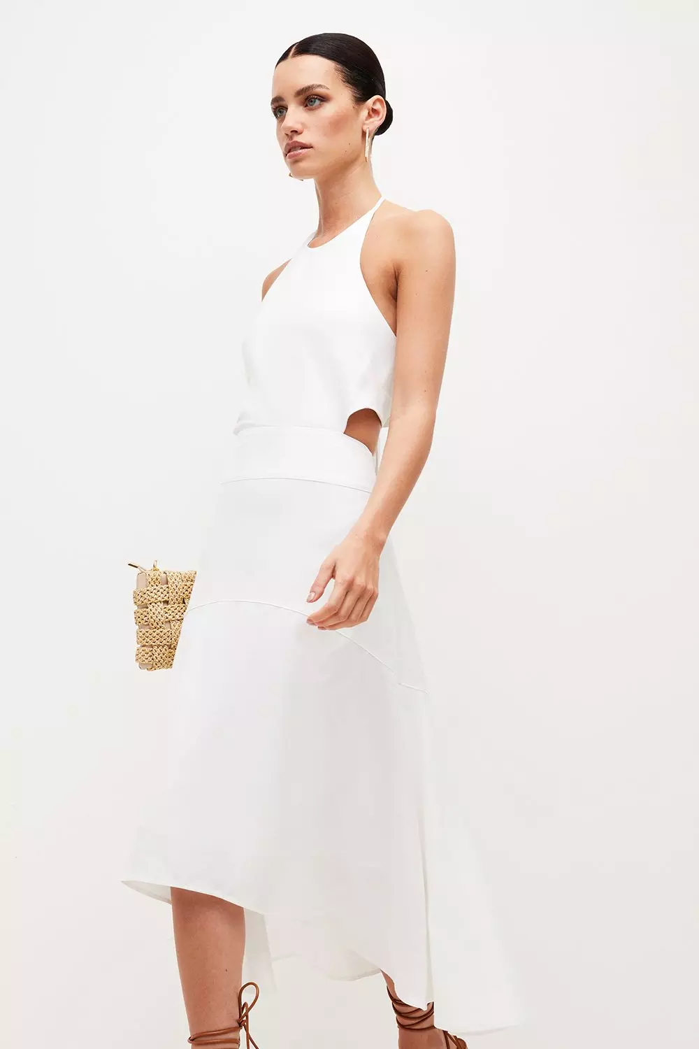 Ivory Petite Tailored Linen Blend Cut Out High Low Midaxi Dress alternative image