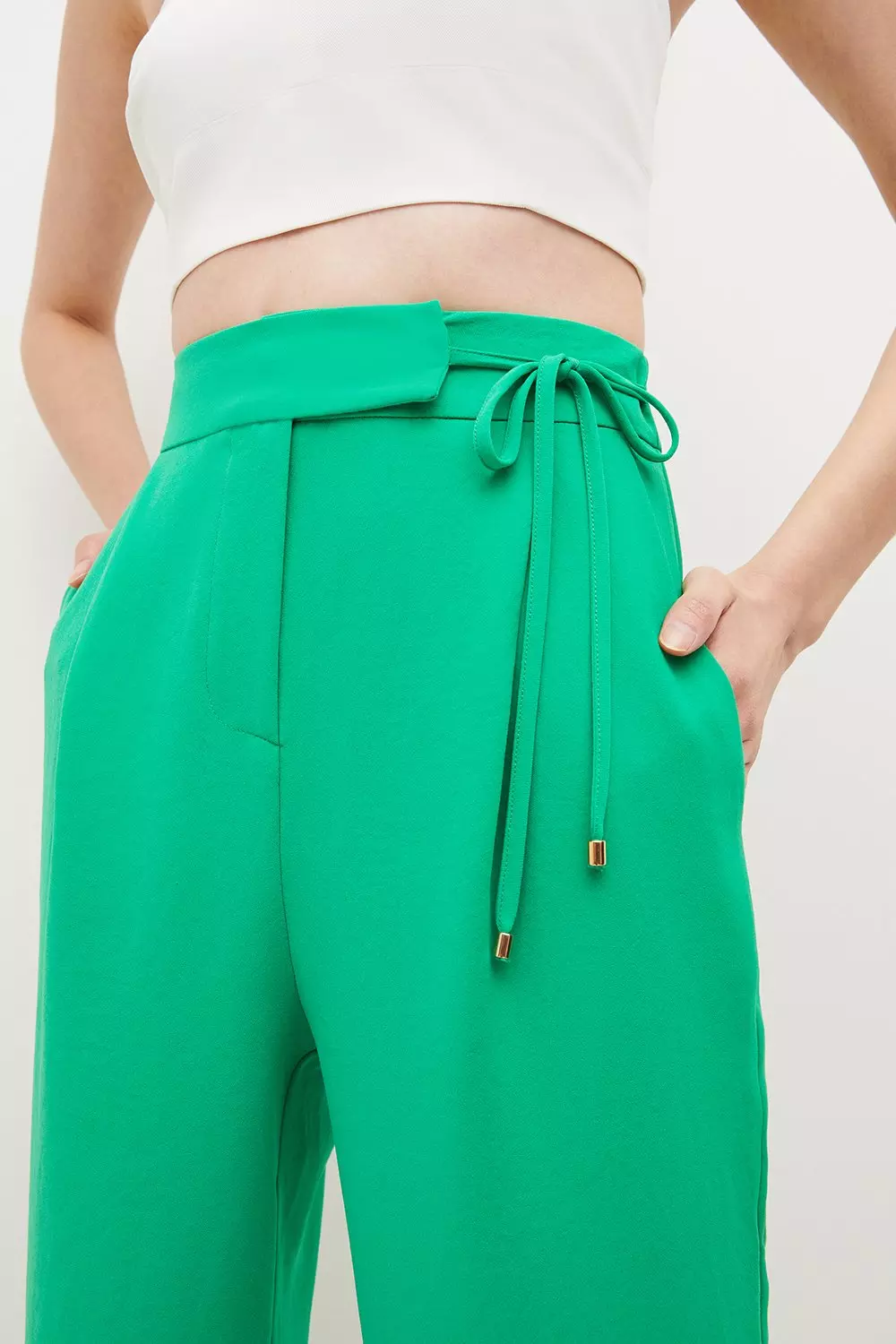 Petite Fluid Crepe Tie Detail Woven Pants | Karen Millen