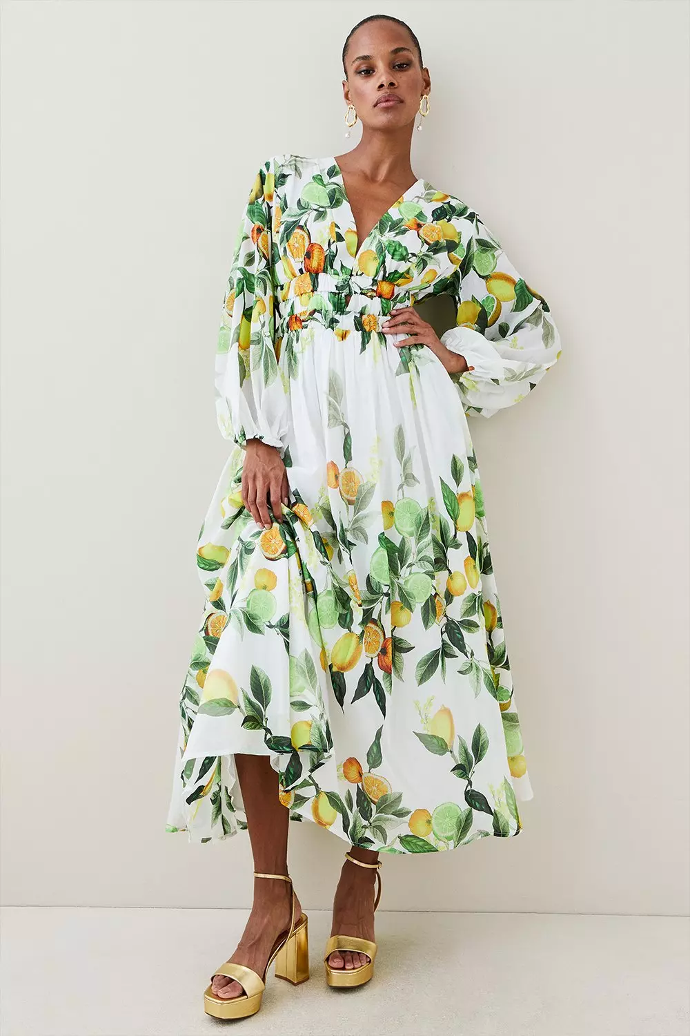 【KAREN MILLEN】シルクコットン フローラル マキシ ドレス Silk Cotton Rose Print Halter Woven Maxi Dress | Karen Millen