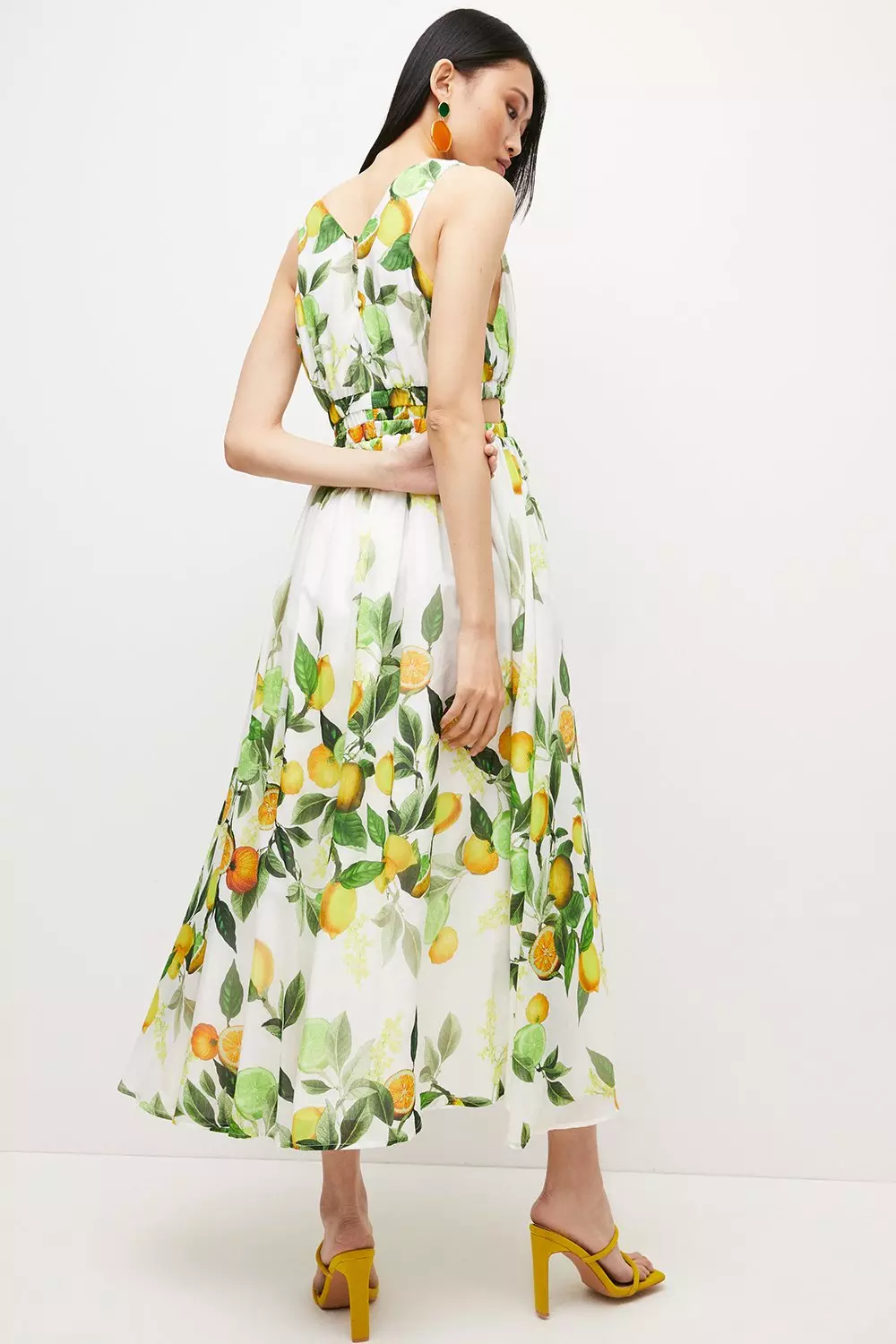 Petite Silk Cotton Sicilian Citrus Maxi Dress | Karen Millen