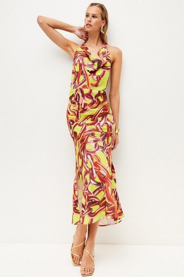 Chain Fluid Crepe Wrap Woven Maxi Dress lime