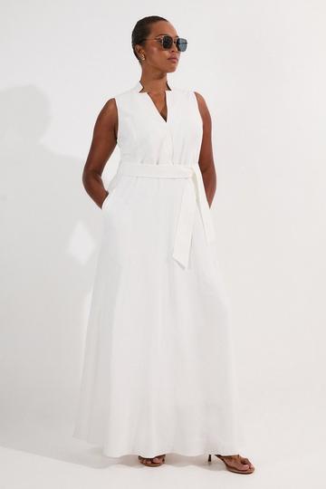 Lydia Millen Plus Size Linen Wrap Tie Waisted Maxi Dress ivory