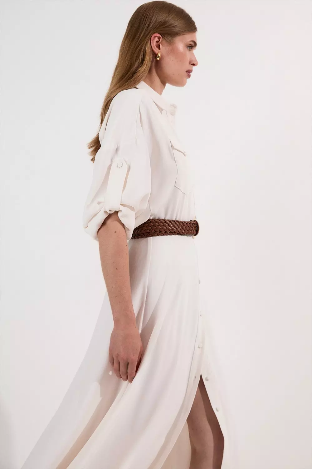 KAREN MILLEN シャツドレス コットン マキシ 長袖 ベルト付き Lydia Millen Cotton Sateen Woven Halter Shirt Dress | Karen