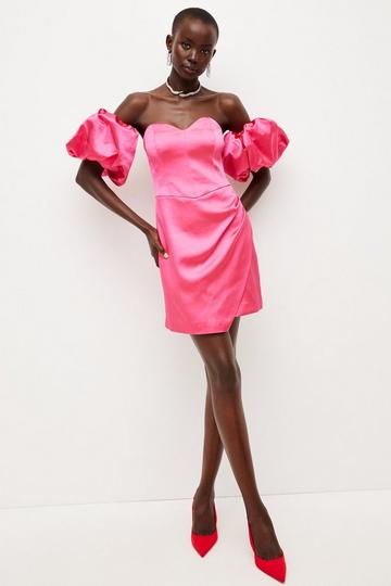 Italian Structured Satin Drape Bandeau Mini Dress pink