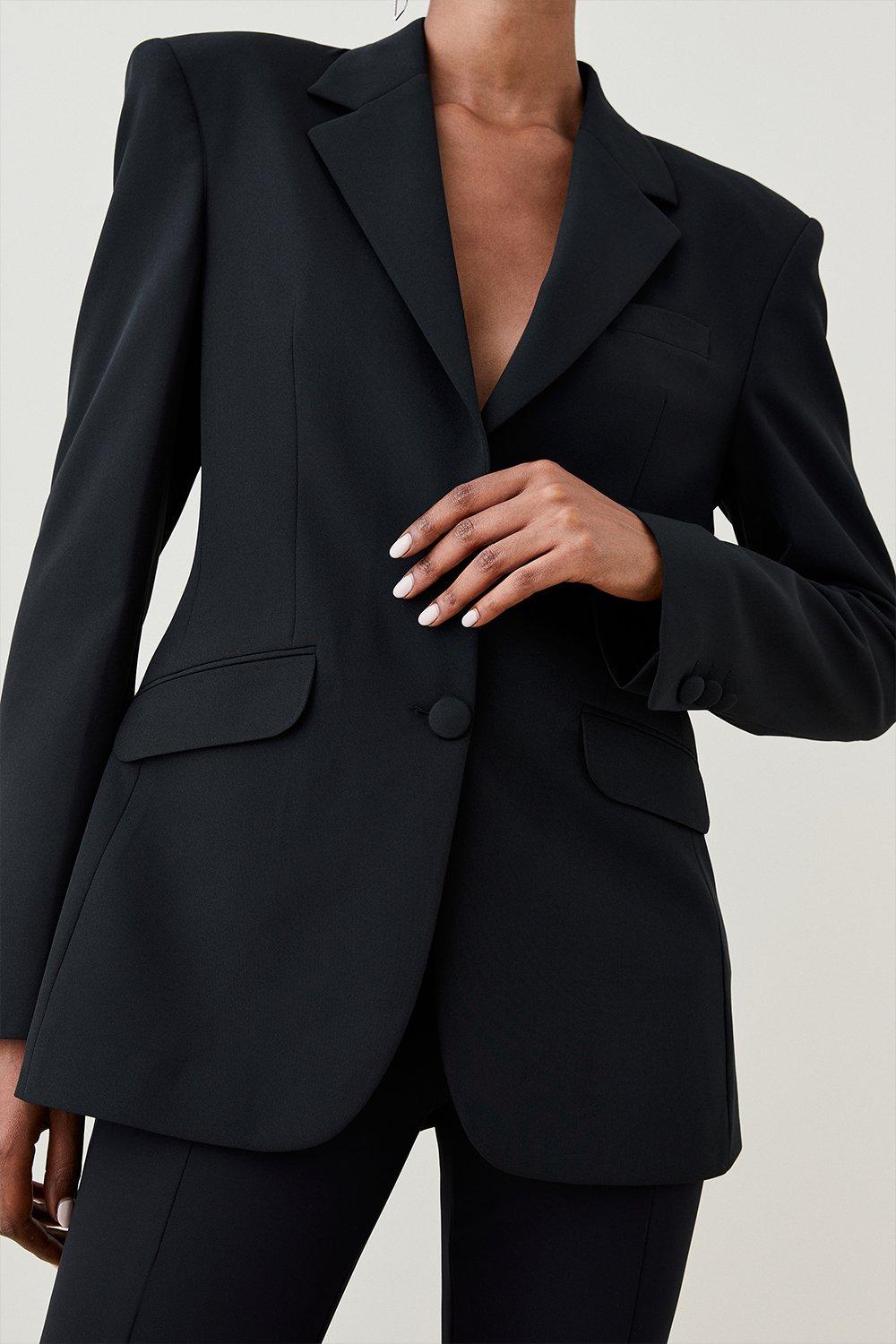 Black Strong Shoulder Single Breasted Blazer 