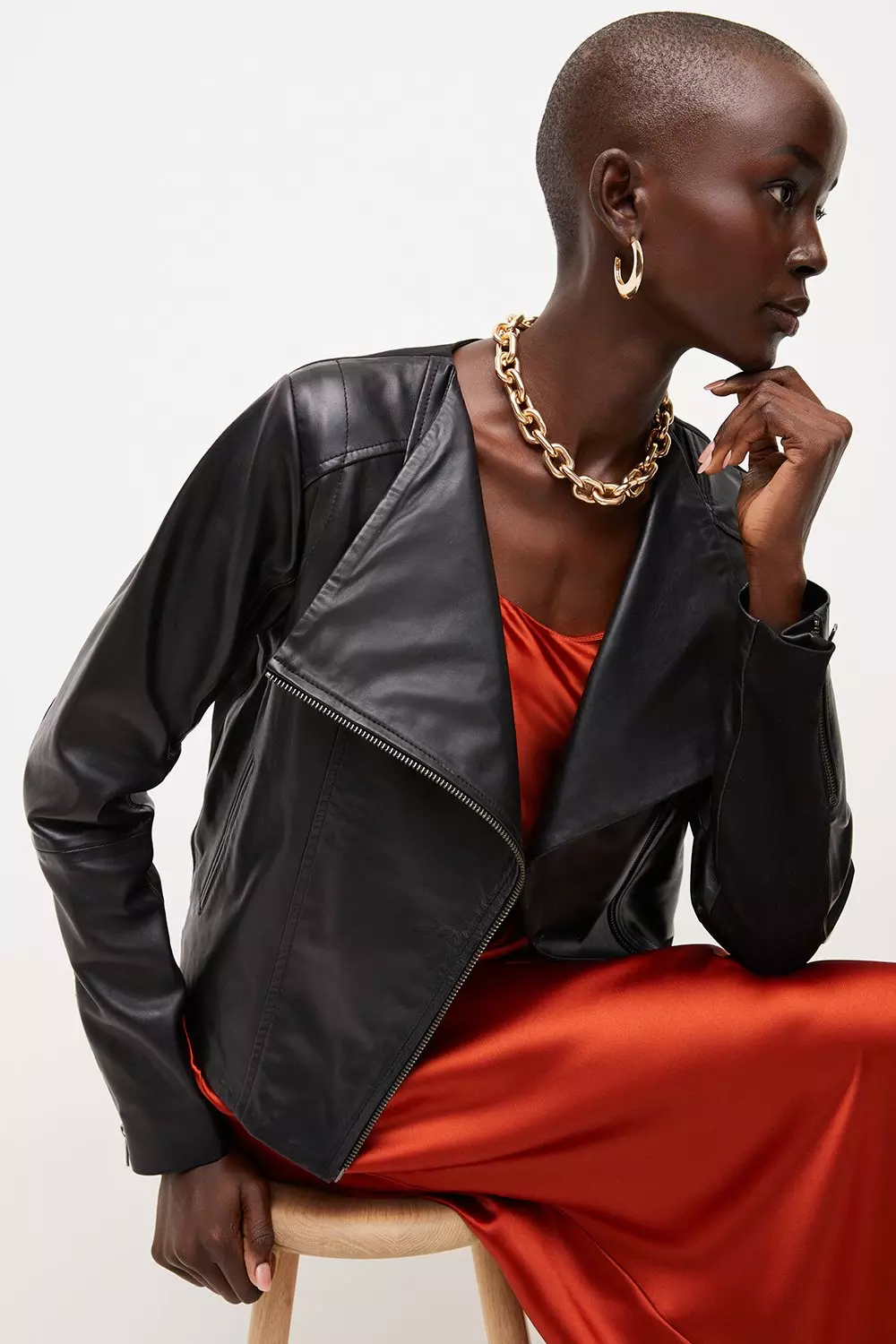 Black leather waterfall jacket online