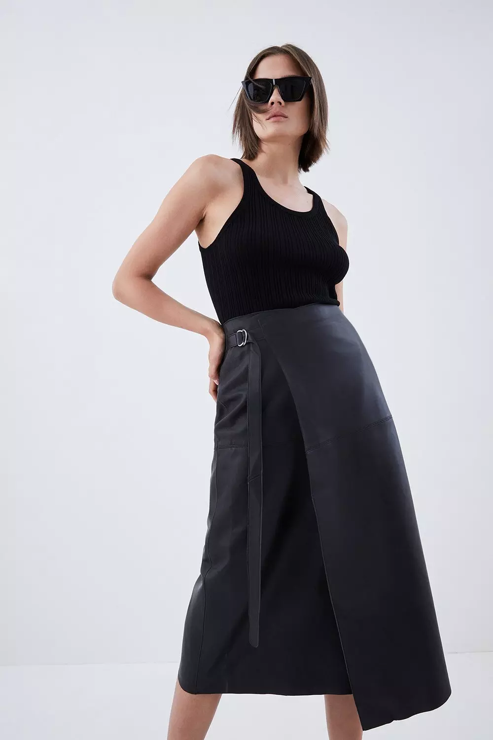 Leather D Ring Wrap Midi Skirt Karen Millen