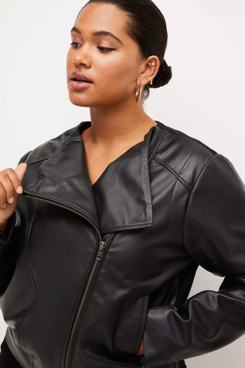 Plus Size Leather Ponte Waterfall Jacket Karen Millen