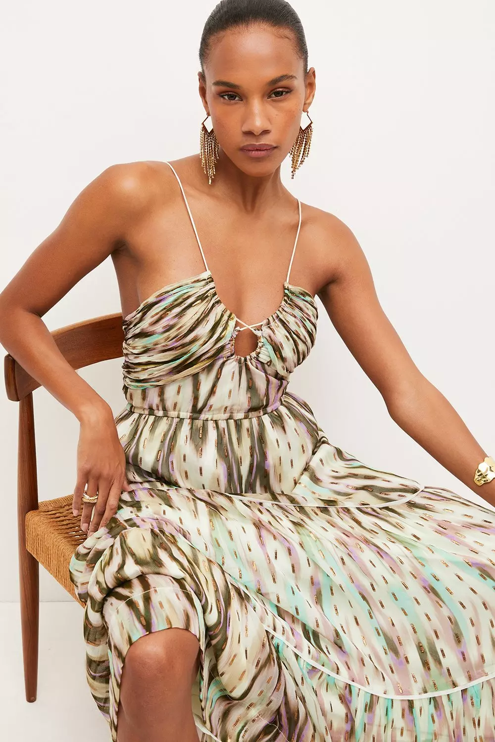 Multi Metallic Viscose Woven Tie Halter Midi alternative image