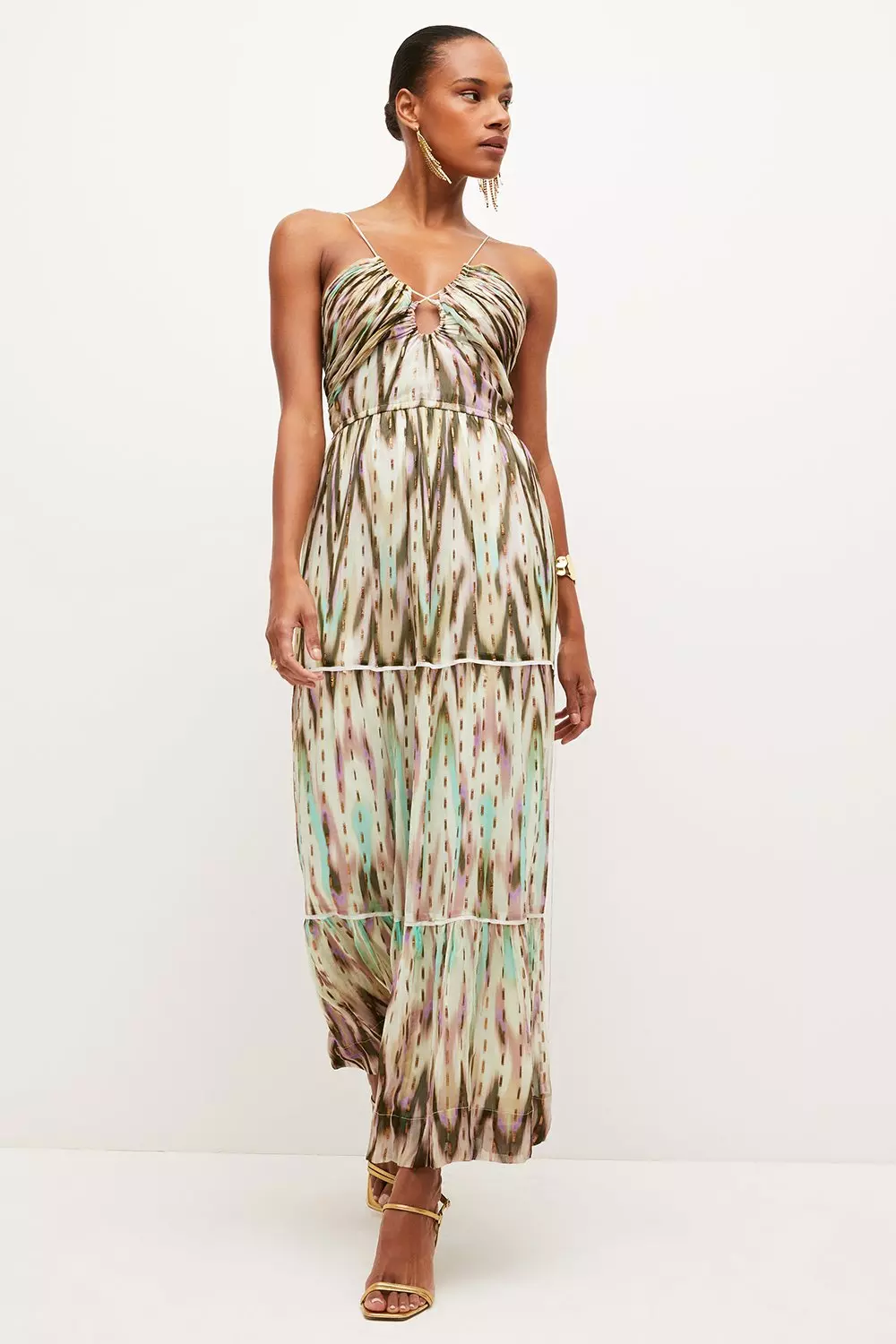 Multi Metallic Viscose Woven Tie Halter Midi alternative image